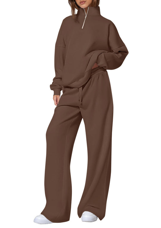 Damen nan oversized Jogginganzug mit Stehkragen halbem Reißverschluss und weitem Bein EB