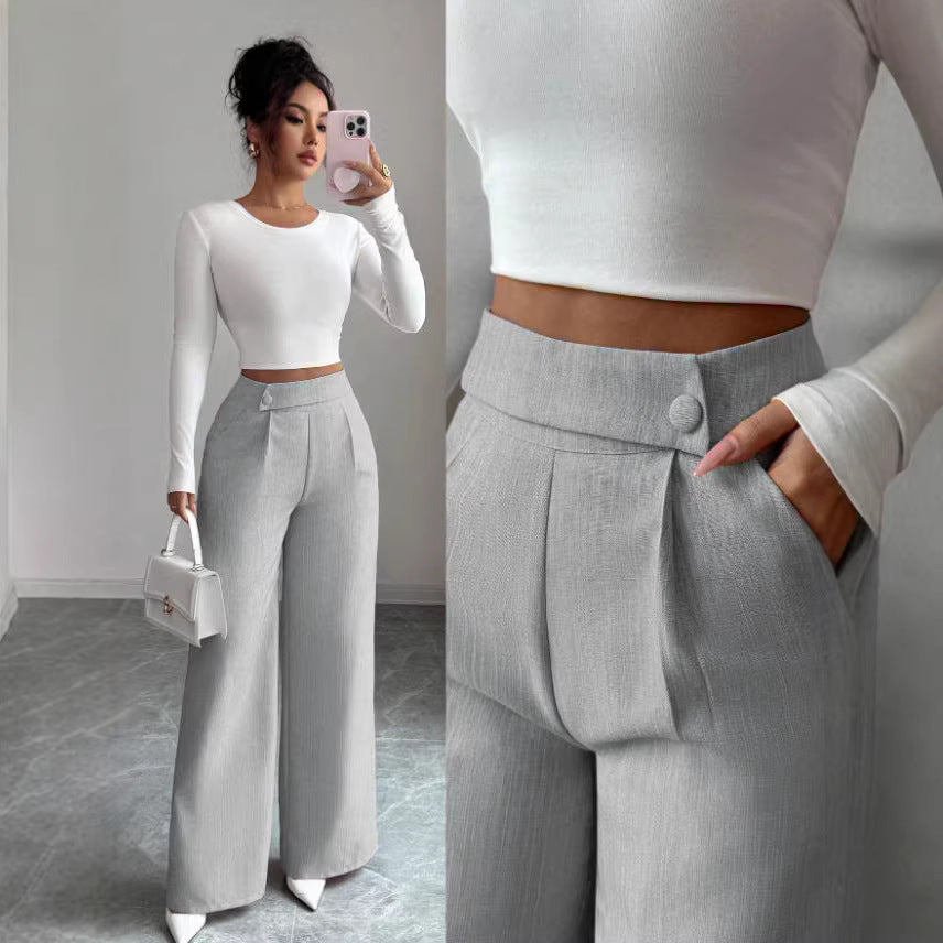 Damen Hoch taillierte, elegante und weiche Hose EB