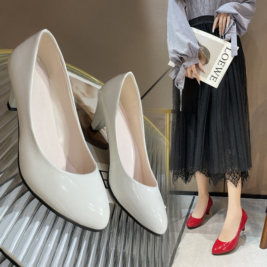 Damen elegante Pumps mit bequemem Blockabsatz und hochwertiger Lackoberfläche EB