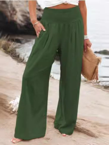 Damen Weit geschnittene Sommerhose mit elastischem Bund und luftiger Passform EB