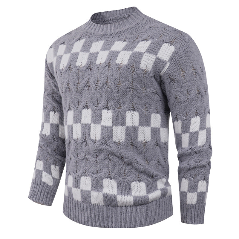 Herren Strickpullover mit kreativen geometrischen Mustern und hohem Kragen EB