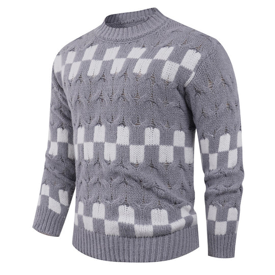 Herren Strickpullover mit kreativen geometrischen Mustern und hohem Kragen EB