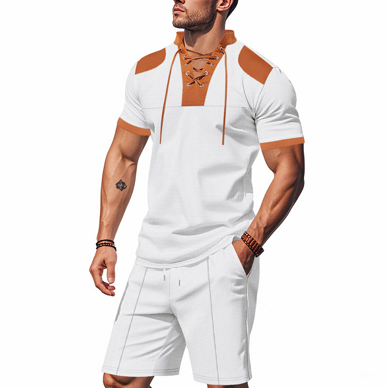 Herren lässiges Sport-Set mit dezenten Kontrastdetails und funktionalem Kragen EB