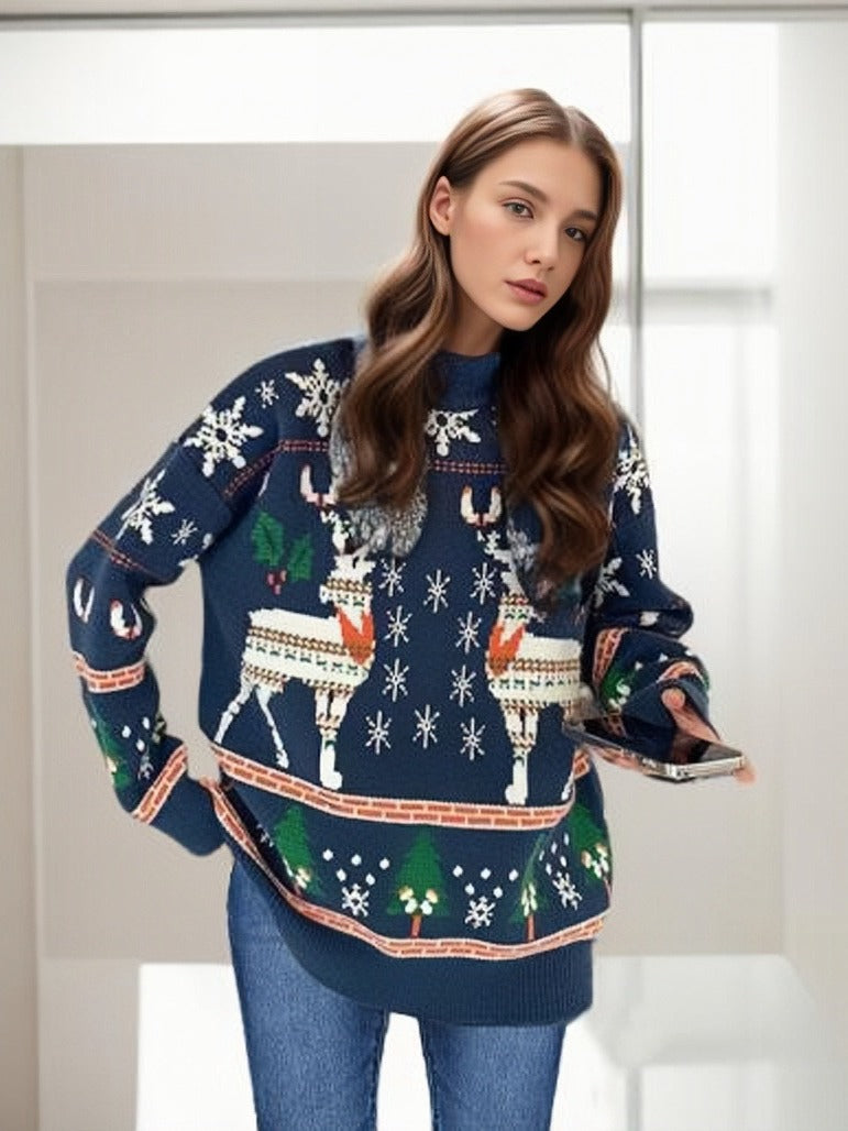 Damen festlicher Pullover mit einzigartigem Weihnachtsmotiv EB