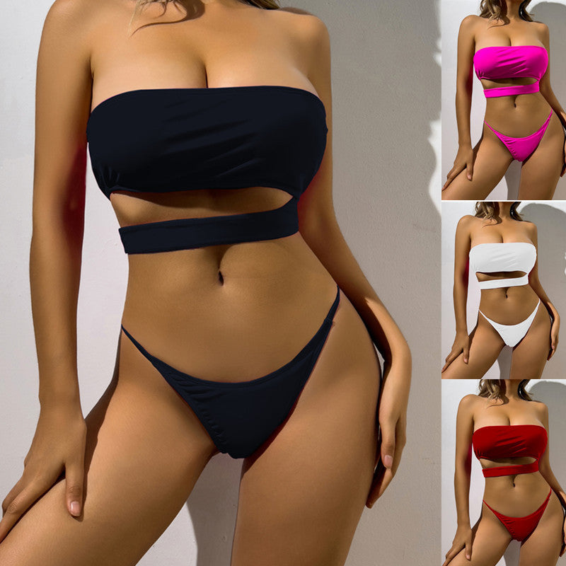 Damen Bikini-Set mit raffiniertem Bandeau-Oberteil und verführerischem Cut-Out EB