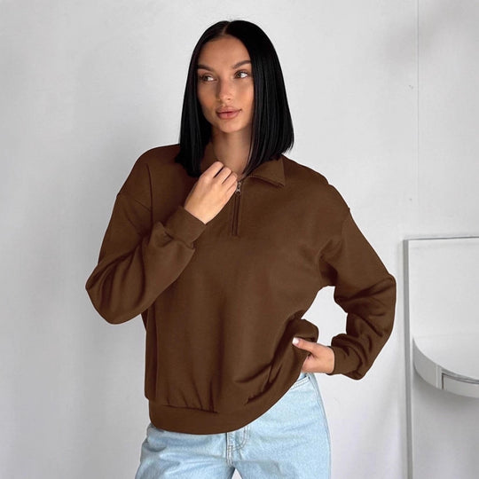 Damen Oversized Sweatshirt mit halbem Reißverschluss und elastischem Saum EB