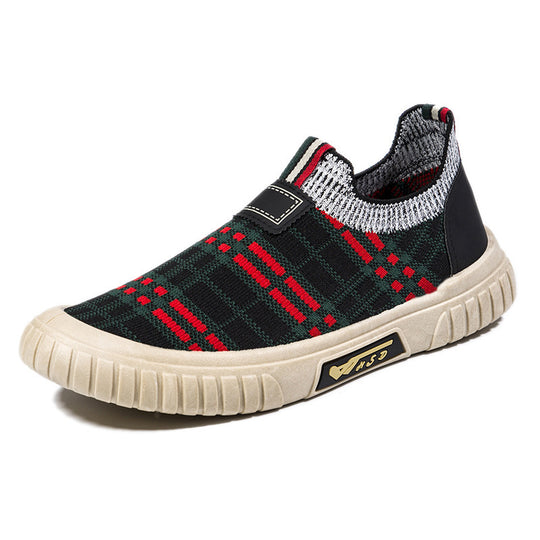 Damen Slip-On Freizeitschuhe mit elastischem Obermaterial und modischem Karomuster EB