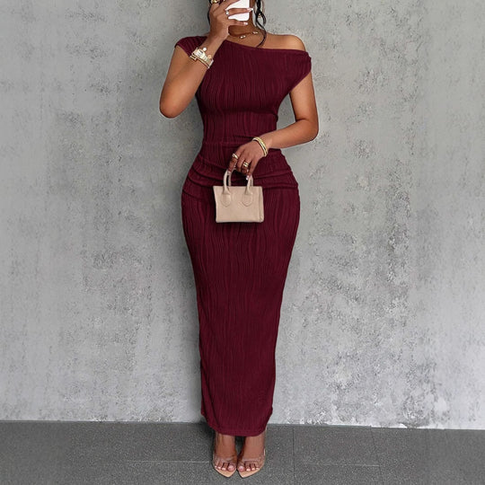 Damen figurbetontes Wickelkleid mit Rüschendetails und schulterfreiem Design EB