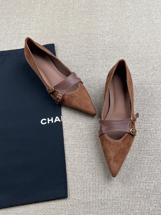 Damen Slingback-Ballerinas mit dekorativer Schnallenakzent und eleganter Lederoberfläche EB