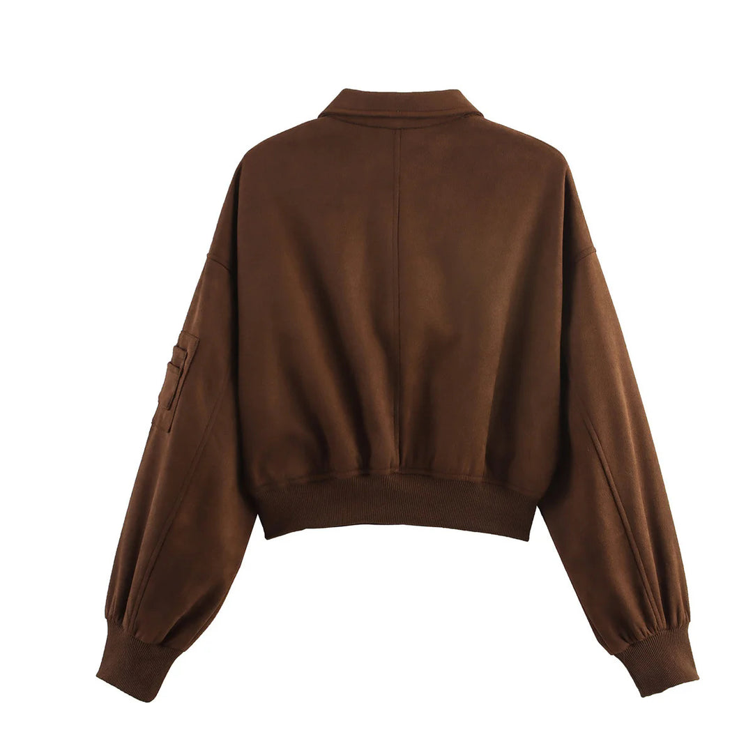 Damen cropped Kunstlederjacke mit praktischen Taschen EB