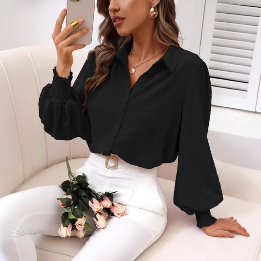 Damen Cropped-Bluse mit Struktur, Puffärmeln und Smokbündchen EB