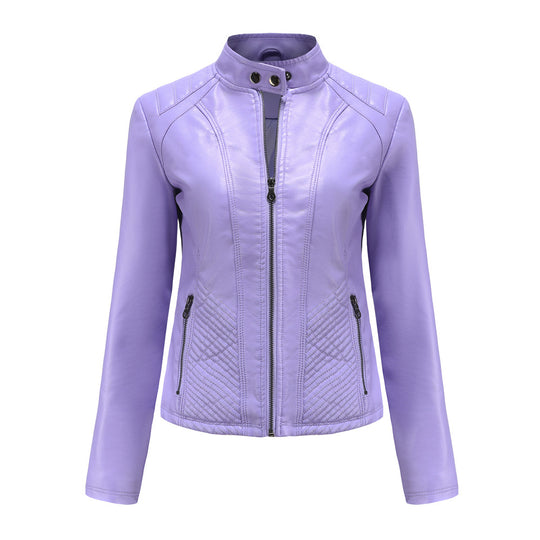 Damen nan taillierte Biker-Kunstlederjacke mit Stehkragen und gesteppter Seitenpartie EB