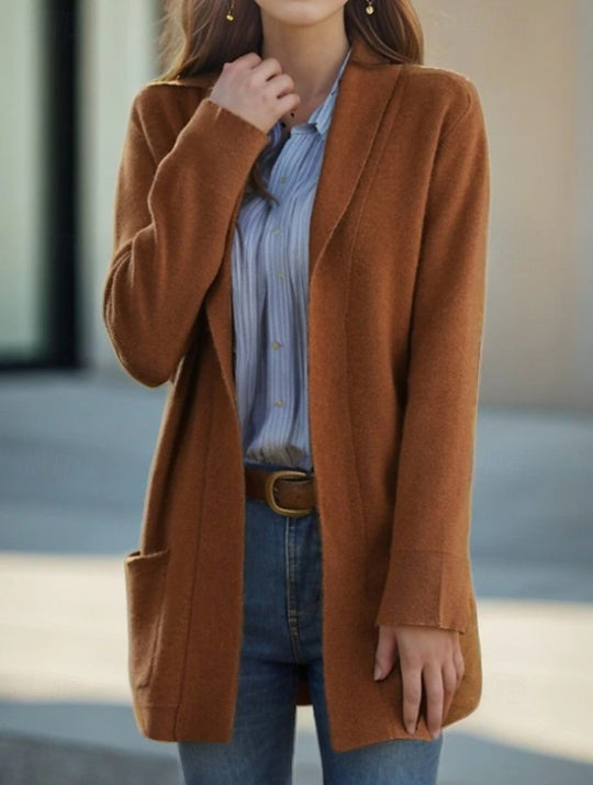 Damen Offener Longcardigan aus Soft‑Strick mit aufgesetzten Taschen EB