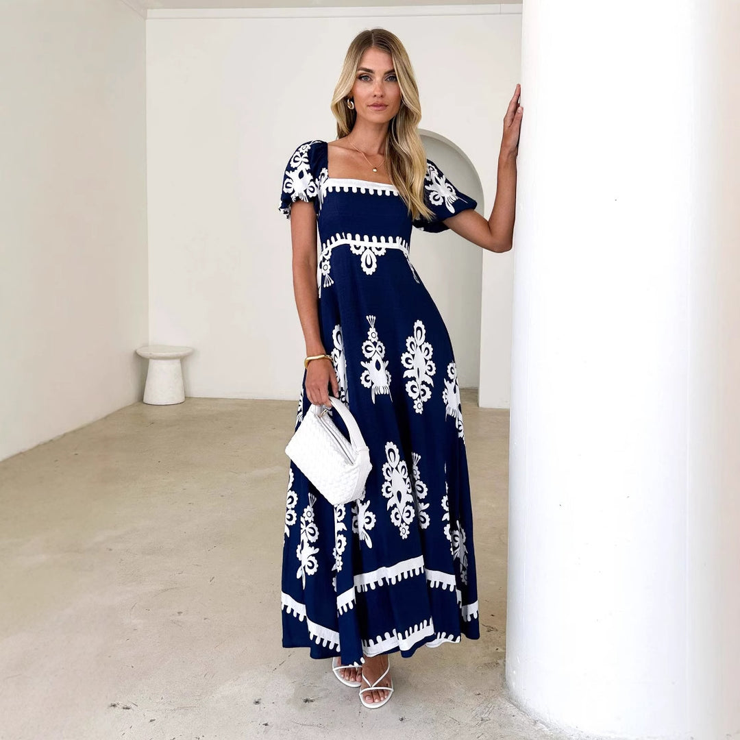 Damen Maxikleid mit eleganten Rüschendetails und floralem Muster EB