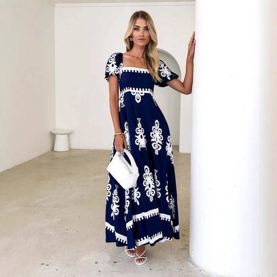 Damen Maxikleid mit eleganten Rüschendetails und floralem Muster EB
