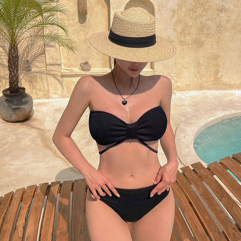 Damen Bikini-Set mit elegantem Knotendesign und ribbed Strickmuster EB