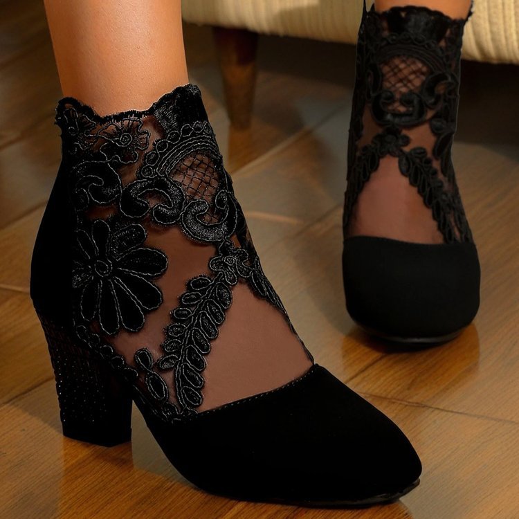 Damen elegante Schnür-Stiefeletten mit Spitze und Glitzer-Details EB