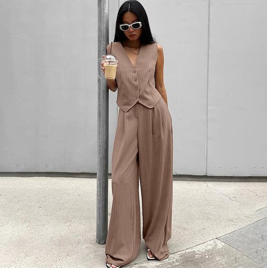 Damen Zweiteiliges Set mit taillierter Weste und weitem Hosenbein EB