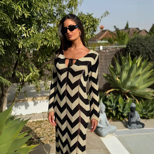 Damen Maxikleid mit zigzag Muster EB