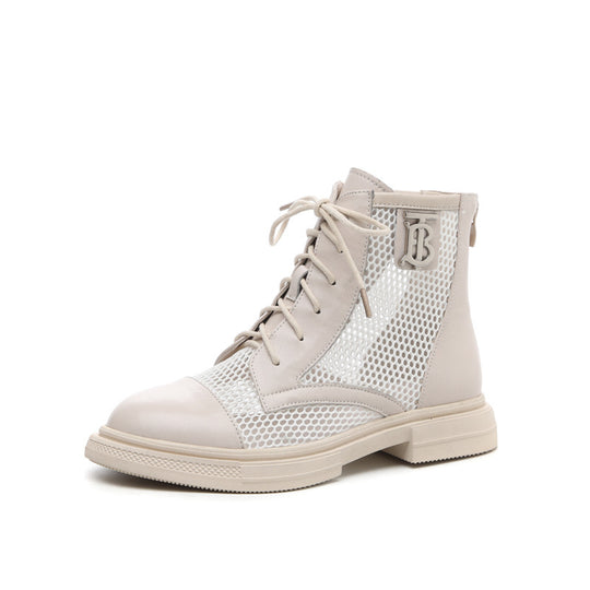 Damen Luftige Schnürstiefeletten aus Mesh und Leder EB
