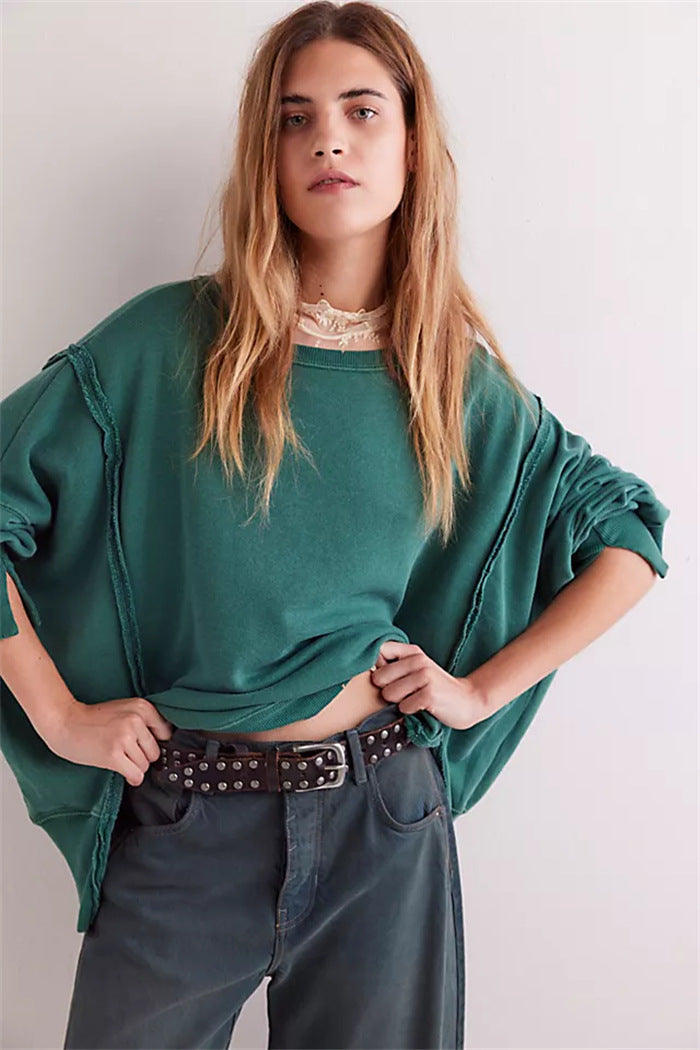 Damen oversized Sweatshirt mit Ballonärmeln, offenen Saumnähten und seitlichen Schlitzen Eichborn Berlin