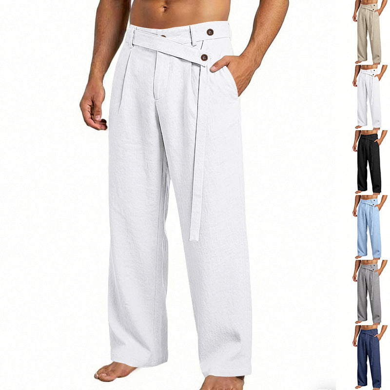Herren nan weite Leinenhose mit Wickelbund, hoher Taille und legerem Bein EB