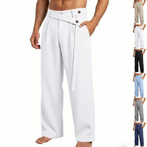 Herren nan weite Leinenhose mit Wickelbund, hoher Taille und legerem Bein EB