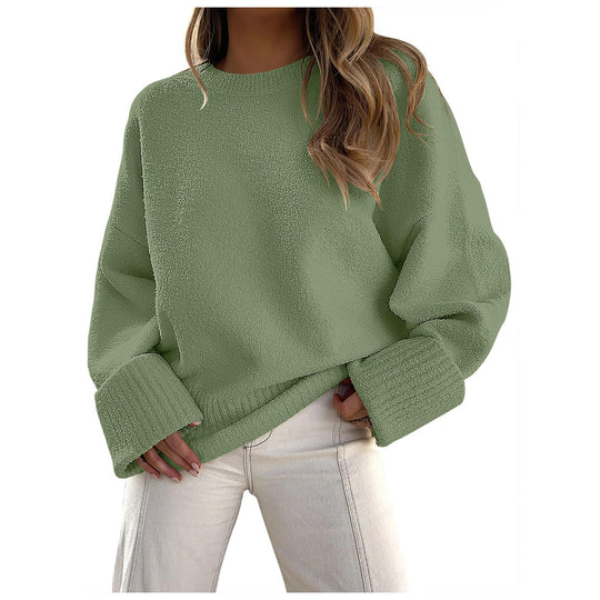 Damen Oversize Bouclé-Strickpullover mit überschnittener Schulter und breiten Bündchen EB