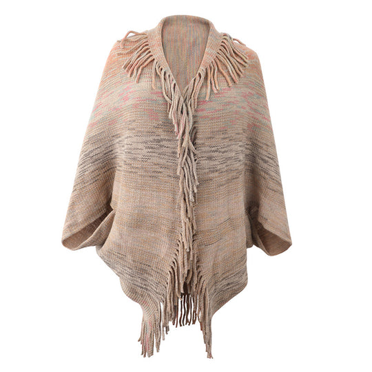 Damen modischer Poncho mit fransigem Saum und strukturiertem Design EB
