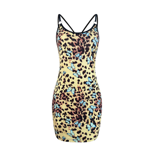 Damen Figurbetontes Minikleid mit floralem Schmetterlingsmuster EB