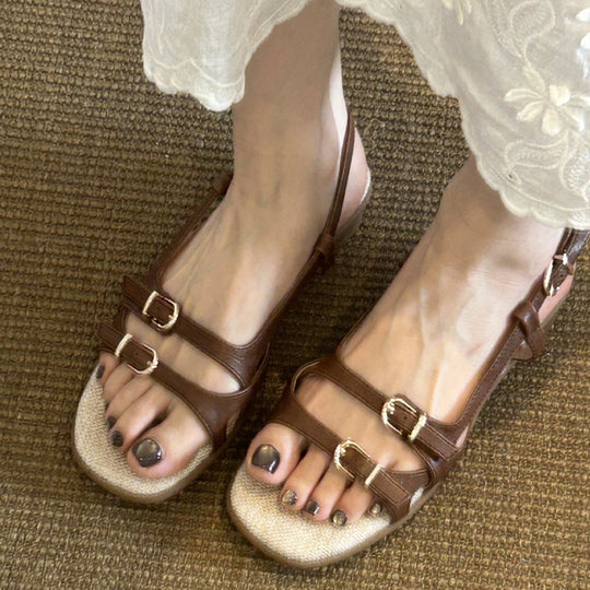 Damen Riemchen-Sandalen mit komfortablem Fußbett und modischem Schnallen-Design EB
