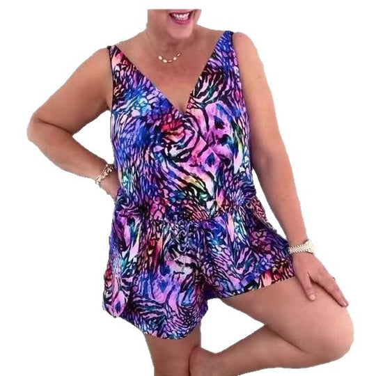 Damen lässiger Overall mit buntem Tiermuster EB