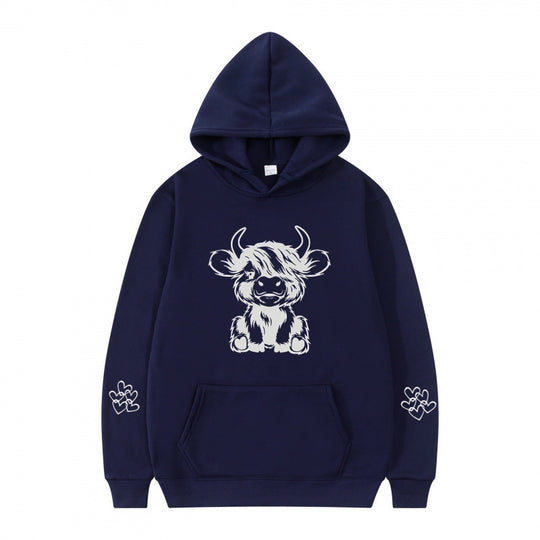 Damen Kapuzensweater mit entzückendem Kuhmotiv und praktischen Kängurutaschen EB