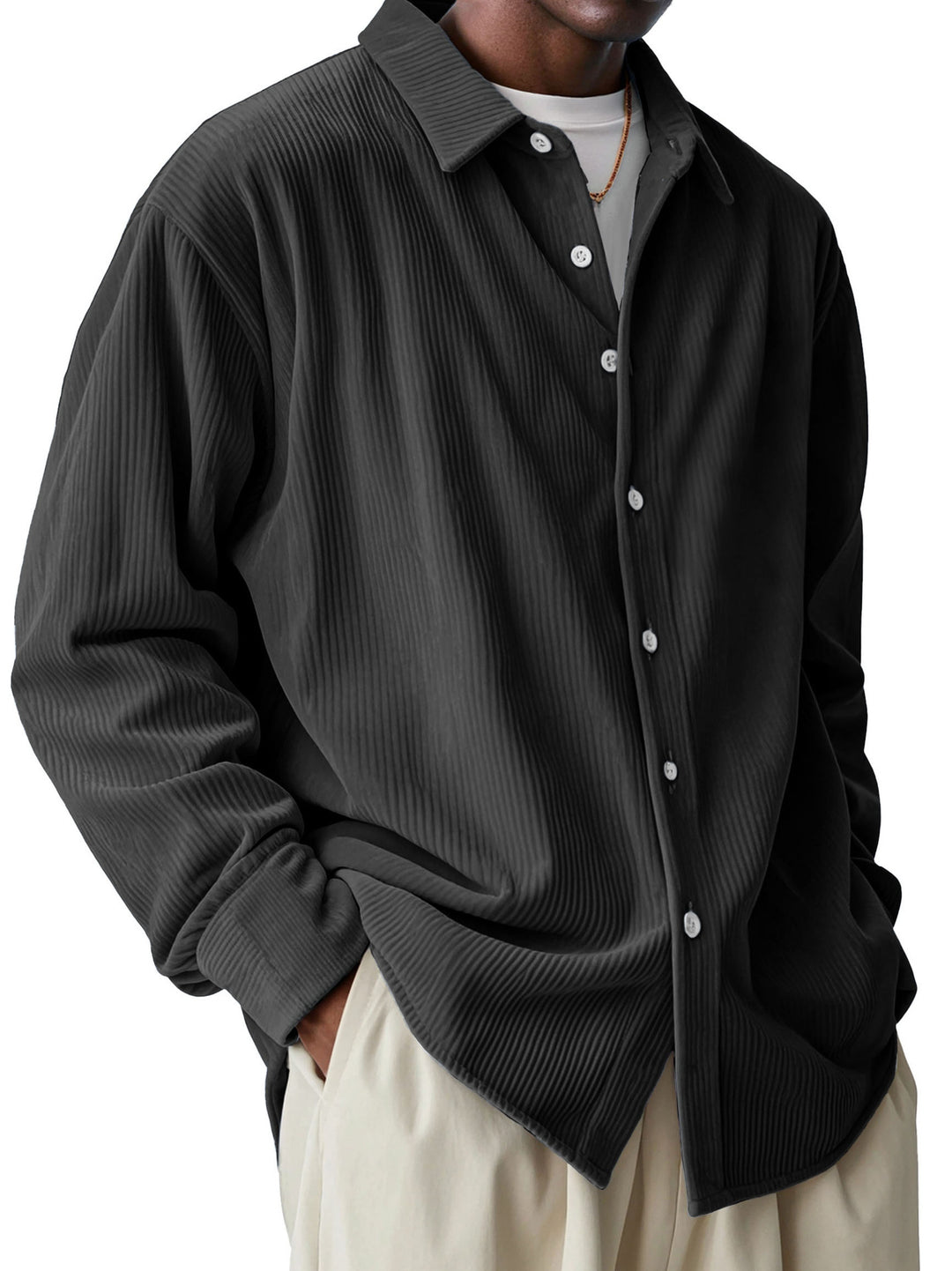 Herren nan oversized Kordhemd mit feiner Rippenstruktur und Relaxed-Fit EB