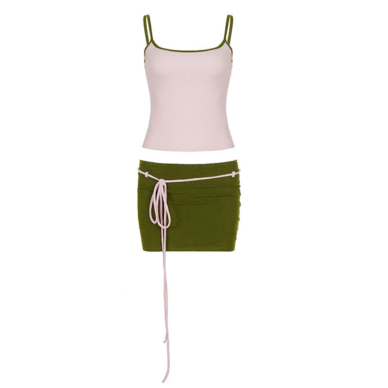 Damen Sportliches Tanktop mit hohem Taillenbund und bindbarem Rock EB