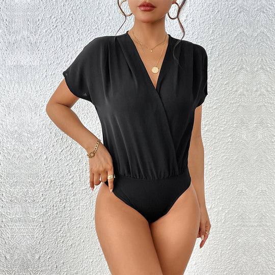 Damen Body mit eleganter Wickeloptik und kurzen Ärmeln EB