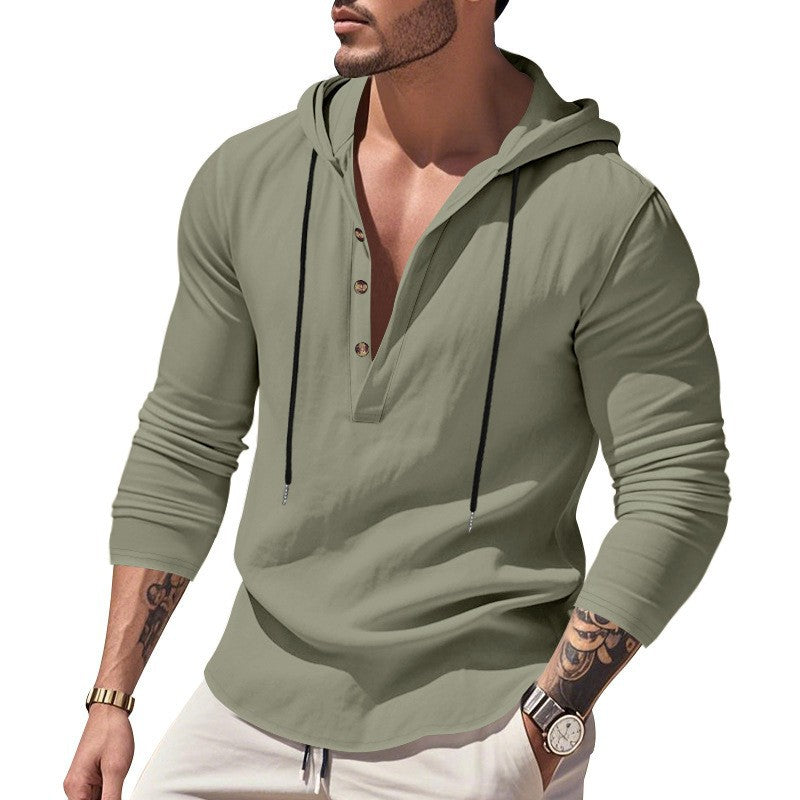 Herren lässiges Langarm-Hoodie mit modischem Knopfdesign und atmungsaktivem Stoff EB