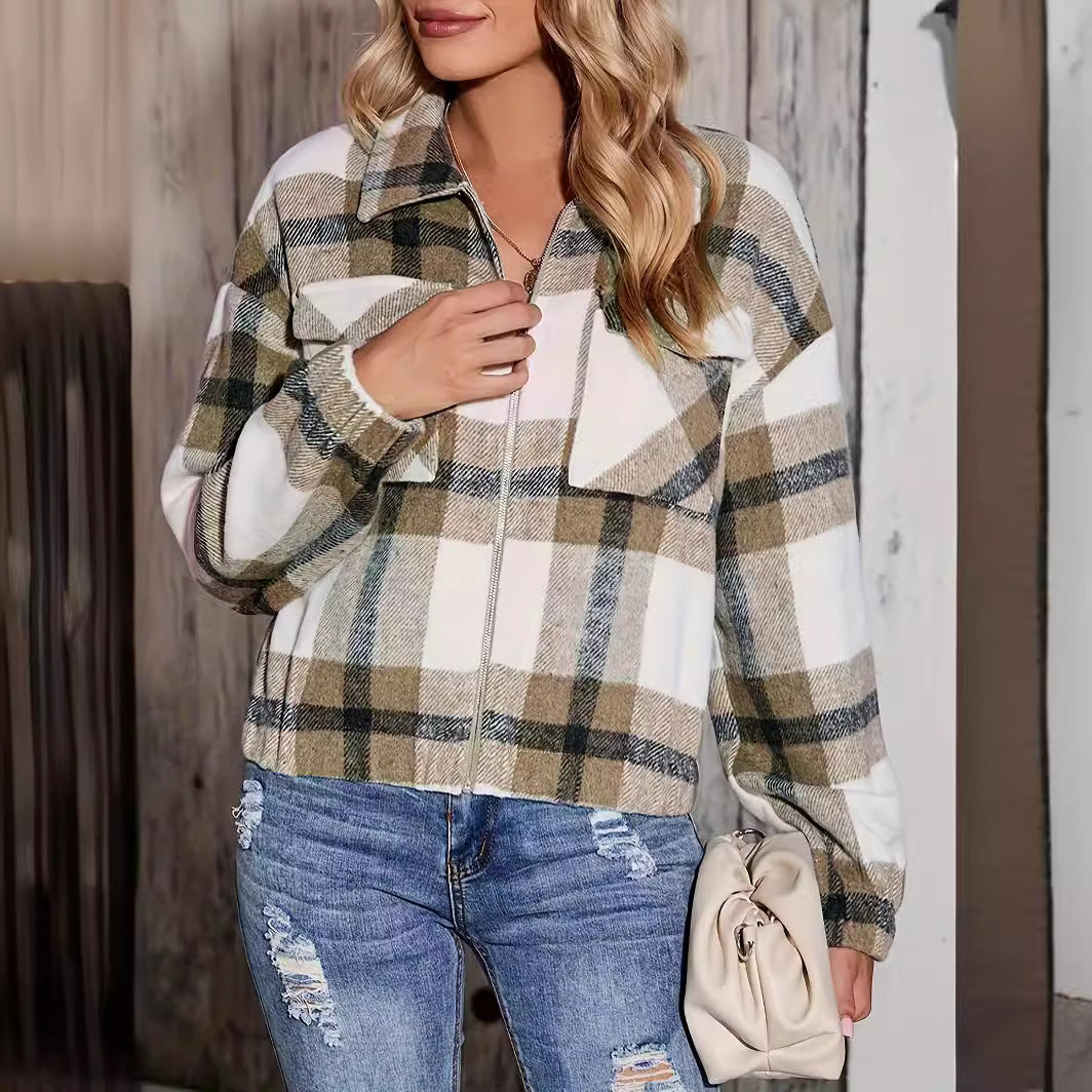 Damen Karierte Oversize-Hemdjacke mit Taschen EB