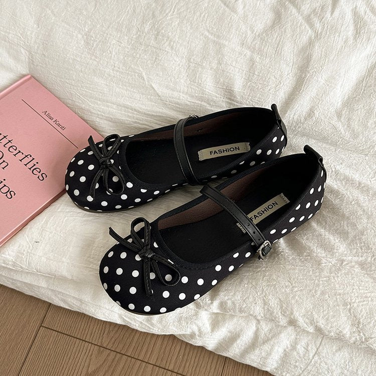 Damen Ballerinas mit dekorativem Schleifen-Design und Punktmuster EB