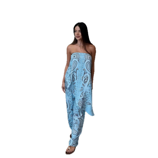 Damen lässiger Jumpsuit mit weitem Schnitt und stylischem Muster EB