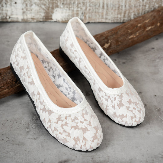 Damen Ballerinas mit zartem Häkelmuster und bequemem Fußbett EB