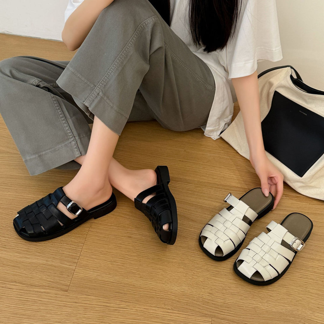 Damen modische Riemensandalen mit geflochtenem Design und verstellbarem Riemen EB