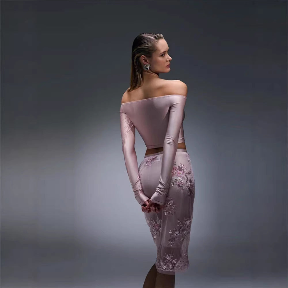 Damen elegantes Oberteil mit floraler Spitzenbordüre und Schößchen-Design EB