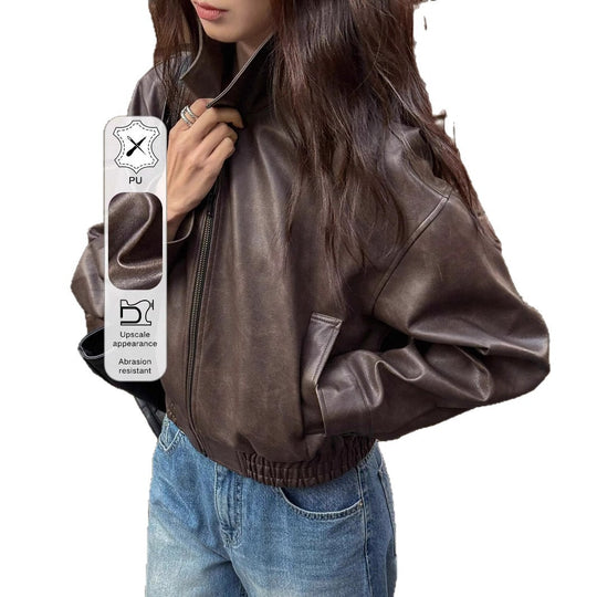 Damen Kunstlederjacke im sportlich-eleganten Schnitt mit elastischem Bund EB