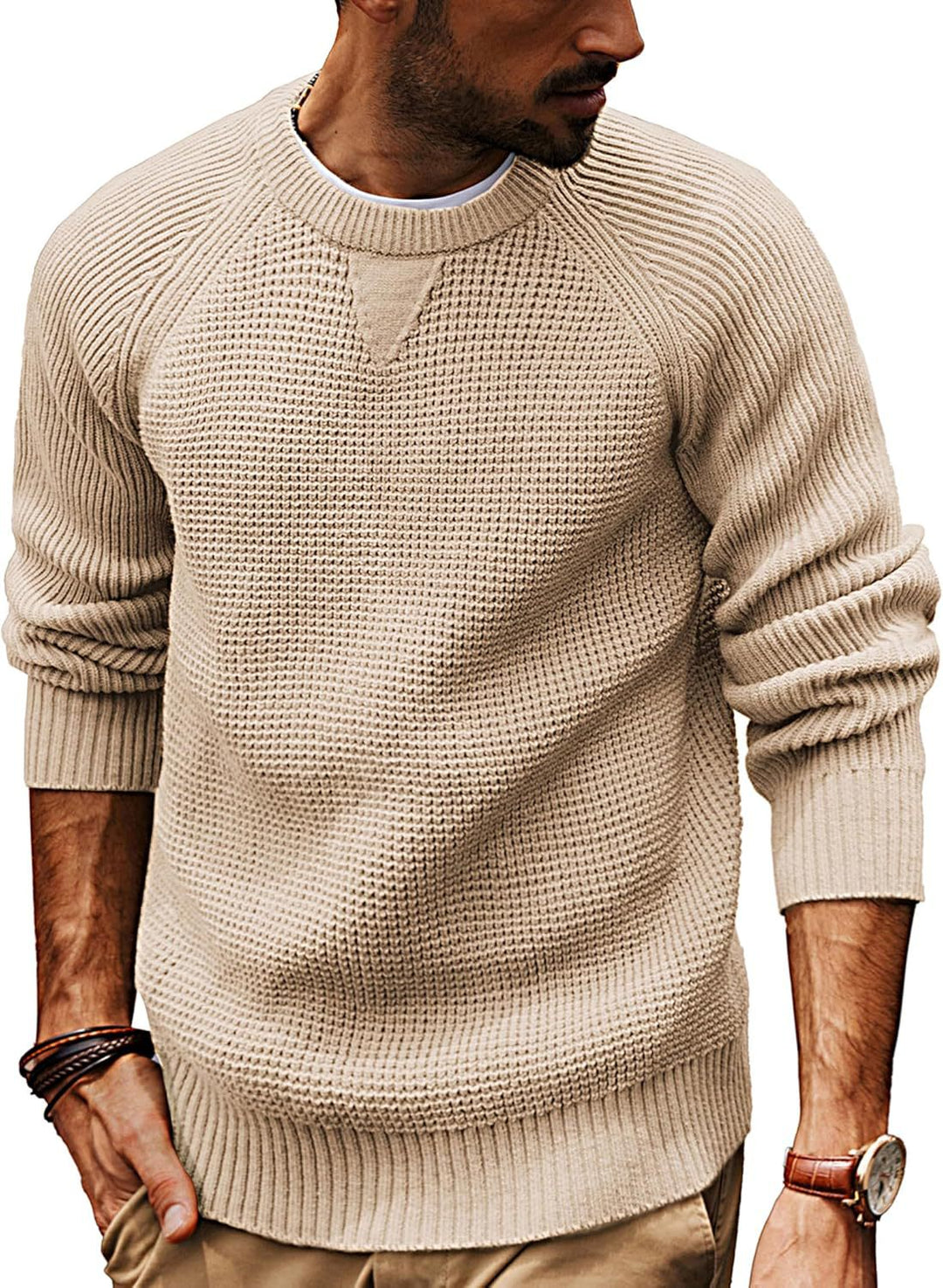 Herren lässiger Strickpullover mit strukturiertem Gewebemuster und Rundhalsausschnitt EB