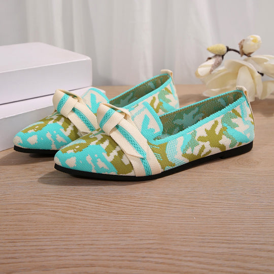 Damen Ballerinas mit elegantem, floralem Muster und modischer Knotenapplikation EB