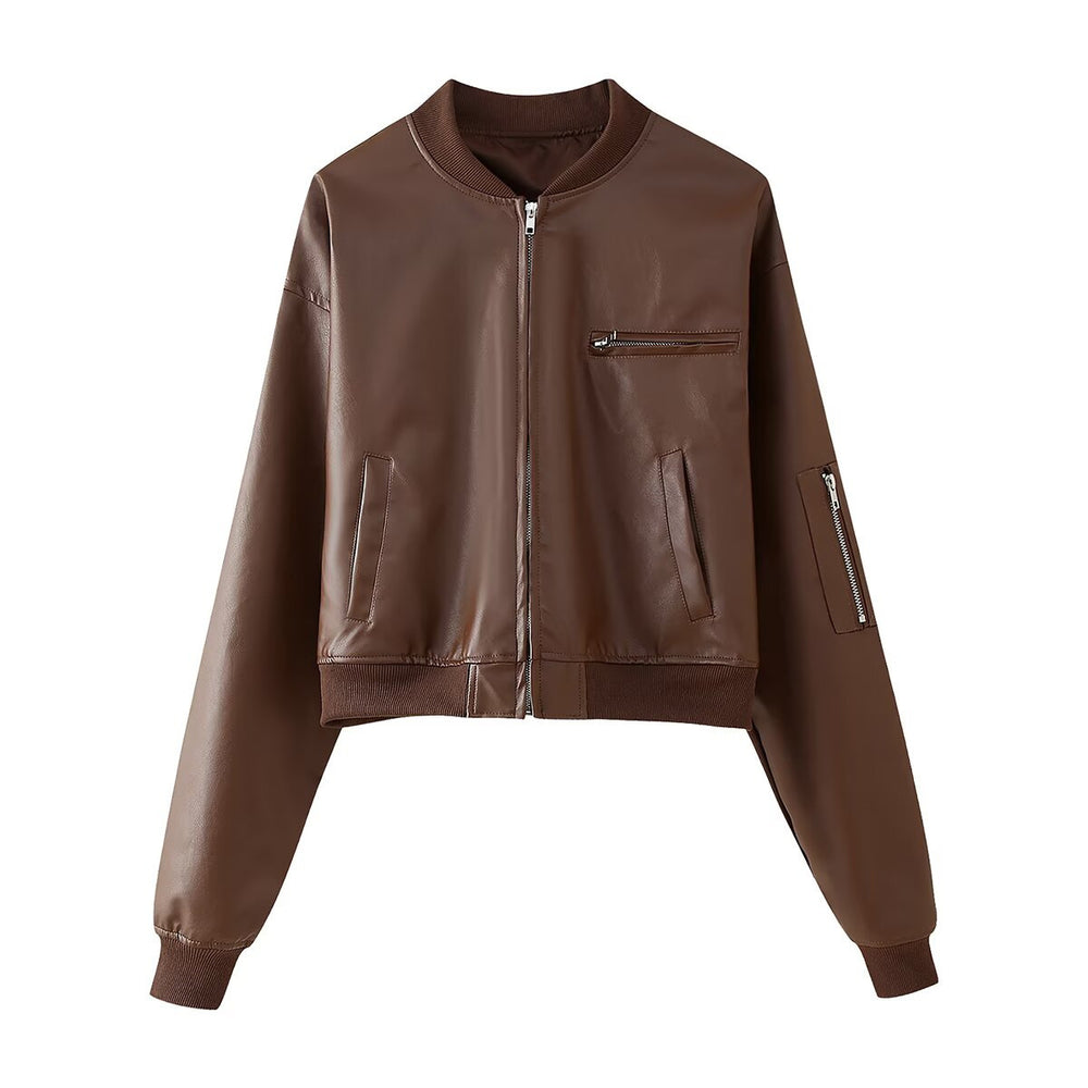 Damen Bikerjacke aus hochwertigem Kunstleder mit praktischen Taschen und elastischem Bündchen EB