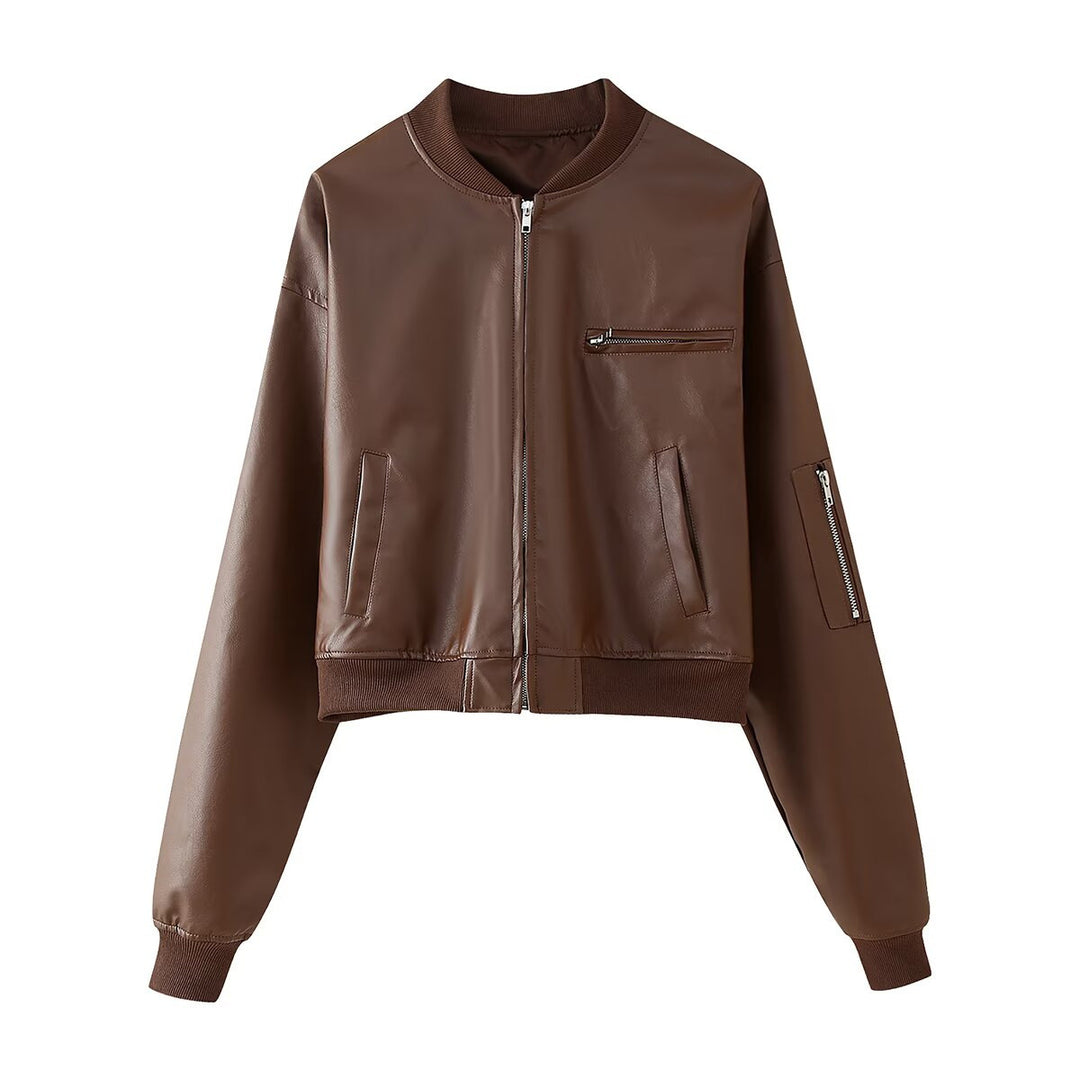 Damen Bikerjacke aus hochwertigem Kunstleder mit praktischen Taschen und elastischem Bündchen EB