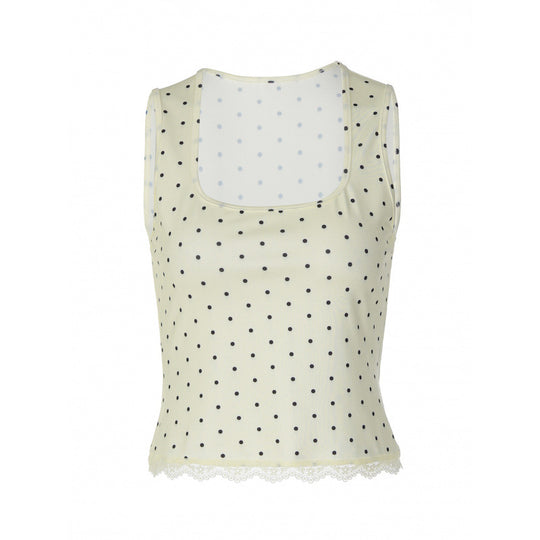 Damen Spaghetti-Trägertop mit verspieltem Punkte-Muster und zarten Spitzenakzenten EB