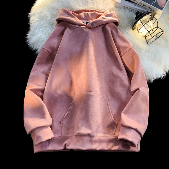 Damen gemütlicher Kapuzenpullover im modernen Velourslook EB